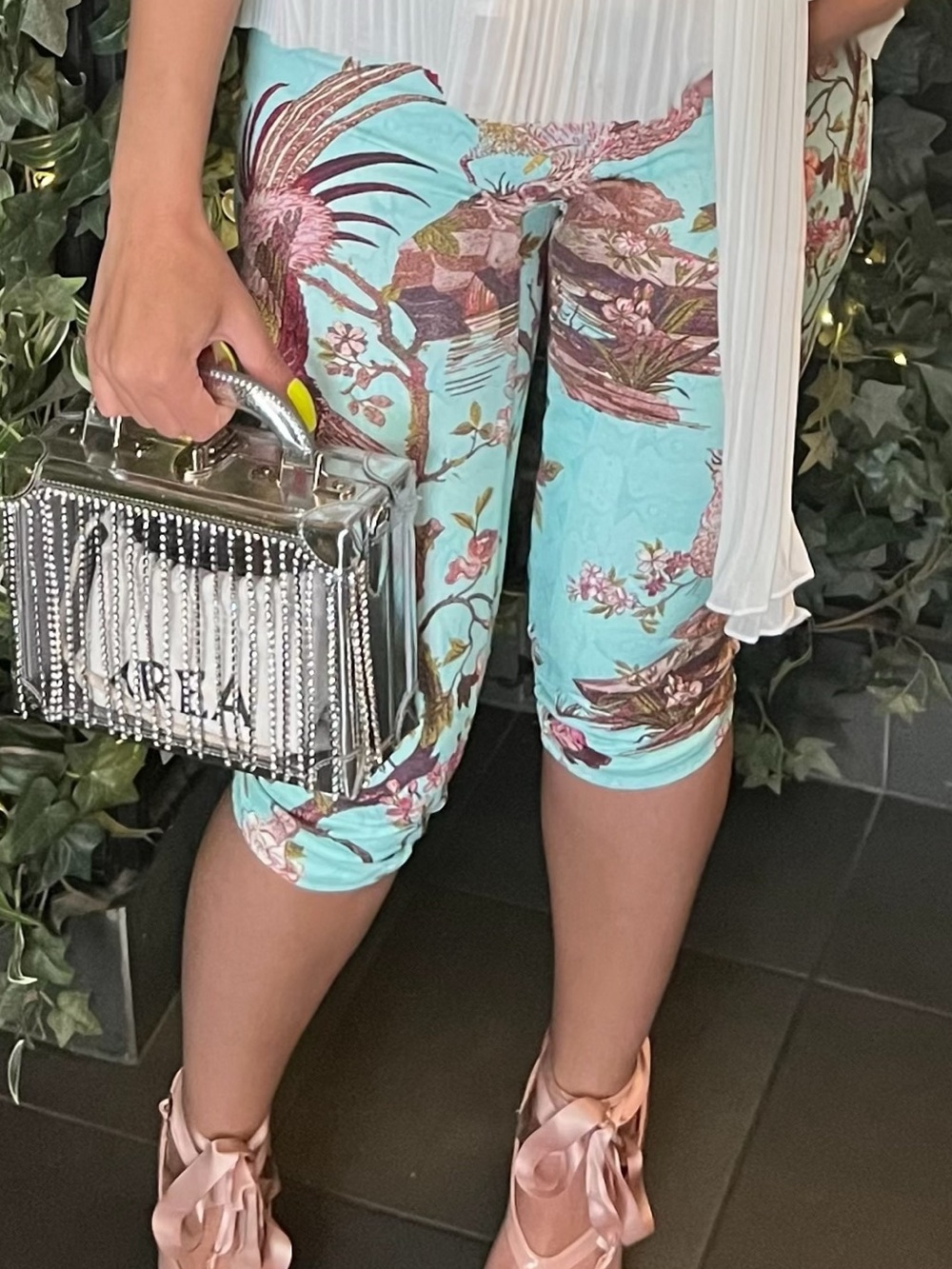 Roberto Cavalli Mint Floral Capris with Pink Accents